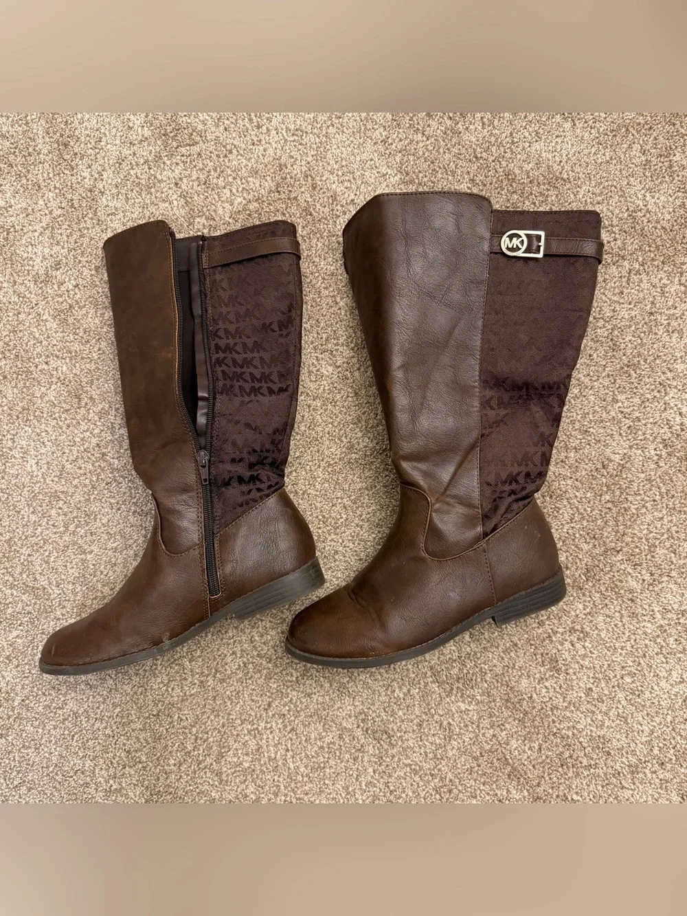 MICHAEL Michael Kors Dark Brown Over-the-Knee Riding Boots with MK Panel